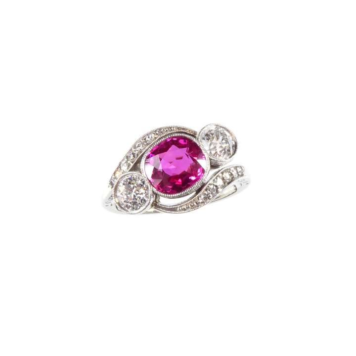 Early 20th century ruby and diamond three stone ring